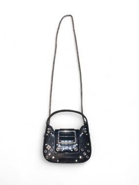 Urban Outfitters Black Croc-Embossed Studded Chain Mini Bag